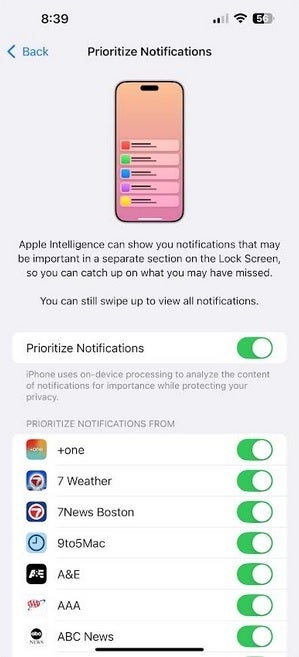 You can choose which apps will prioritize notifications with the iOS 18.4 beta 2 update. | Image credit-PhoneArena - Latest iOS 18.4 beta is full of great features that you can access now