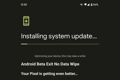 'Android beta exit no data wipe" in effect while downloading a system update. | Image credit — 9to5Google - You may be more likely to beta test Android now that Google has done this