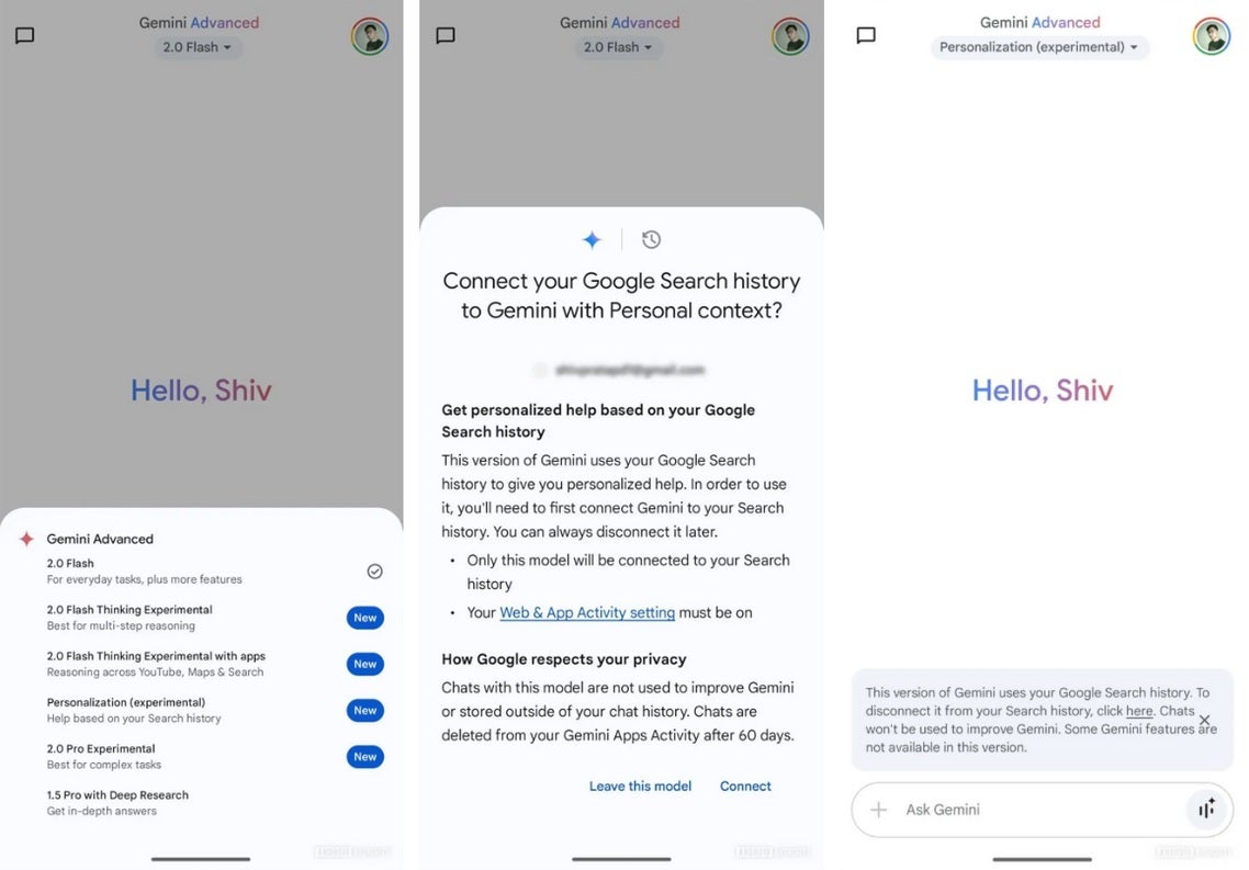 A new Gemini model will soon be able to access your Search history to give you better responses to queries. | Image credit-Android Authority - Upcoming Gemini model will connect with your Google Search history to give you personalized help