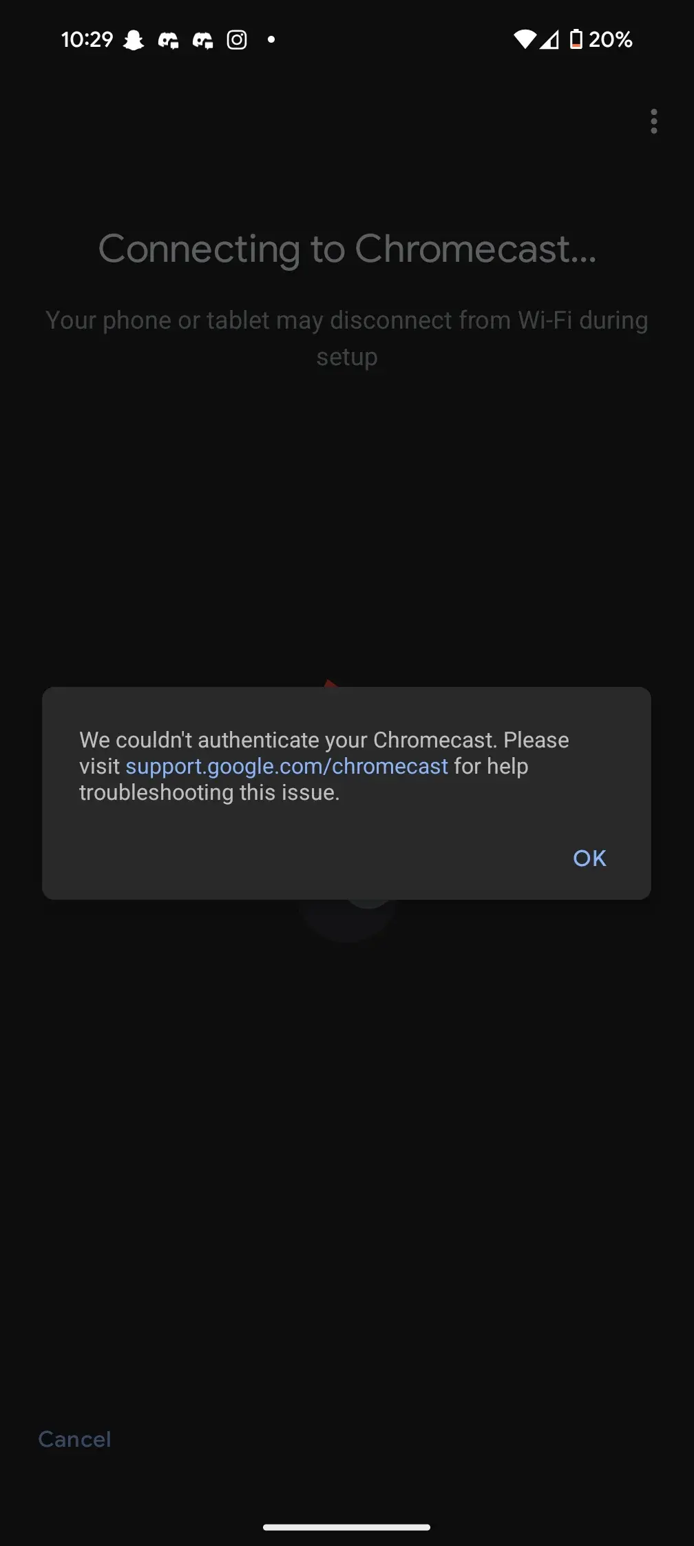 The error message most people are getting. | Image Credit - Reddit - Chromecast users are fuming as devices suddenly stop working - Google promises a fix