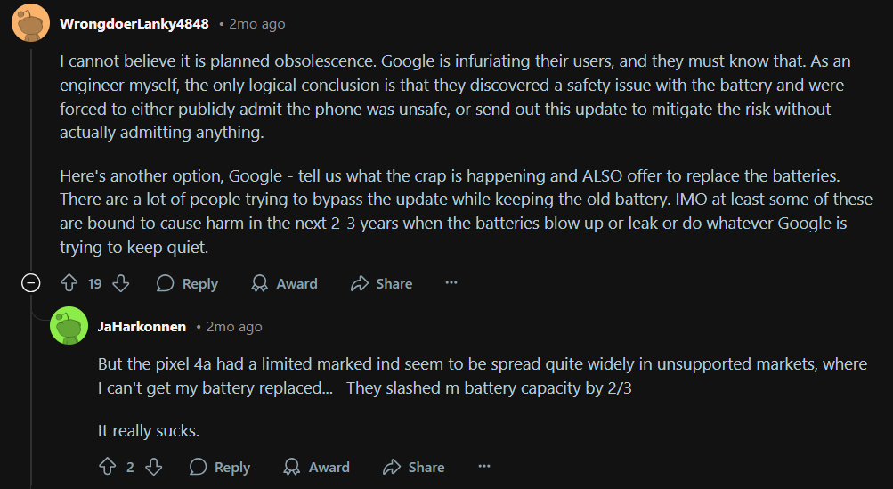 Image source – Reddit - The Pixel 4a might be left for dead by Google, but this is what owners are doing to keep their phones alive
