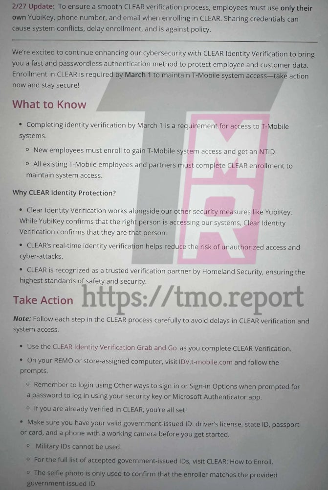 T-Mobile internal document