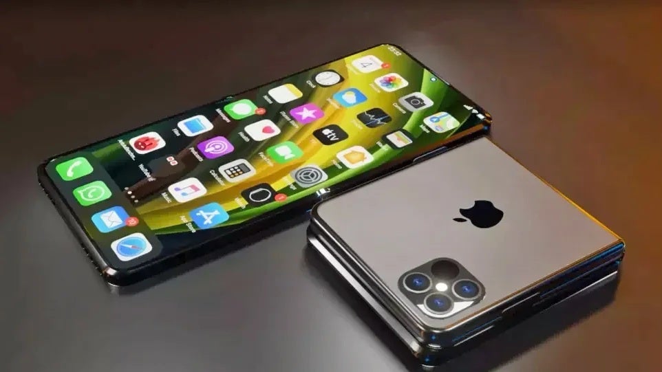 A concept image of an iPhone Flip. | Image credit – iOS News Beta - Motorola&#039;s next foldable might actually be good news for Pixel Flip fans (and bad – for Apple fans)