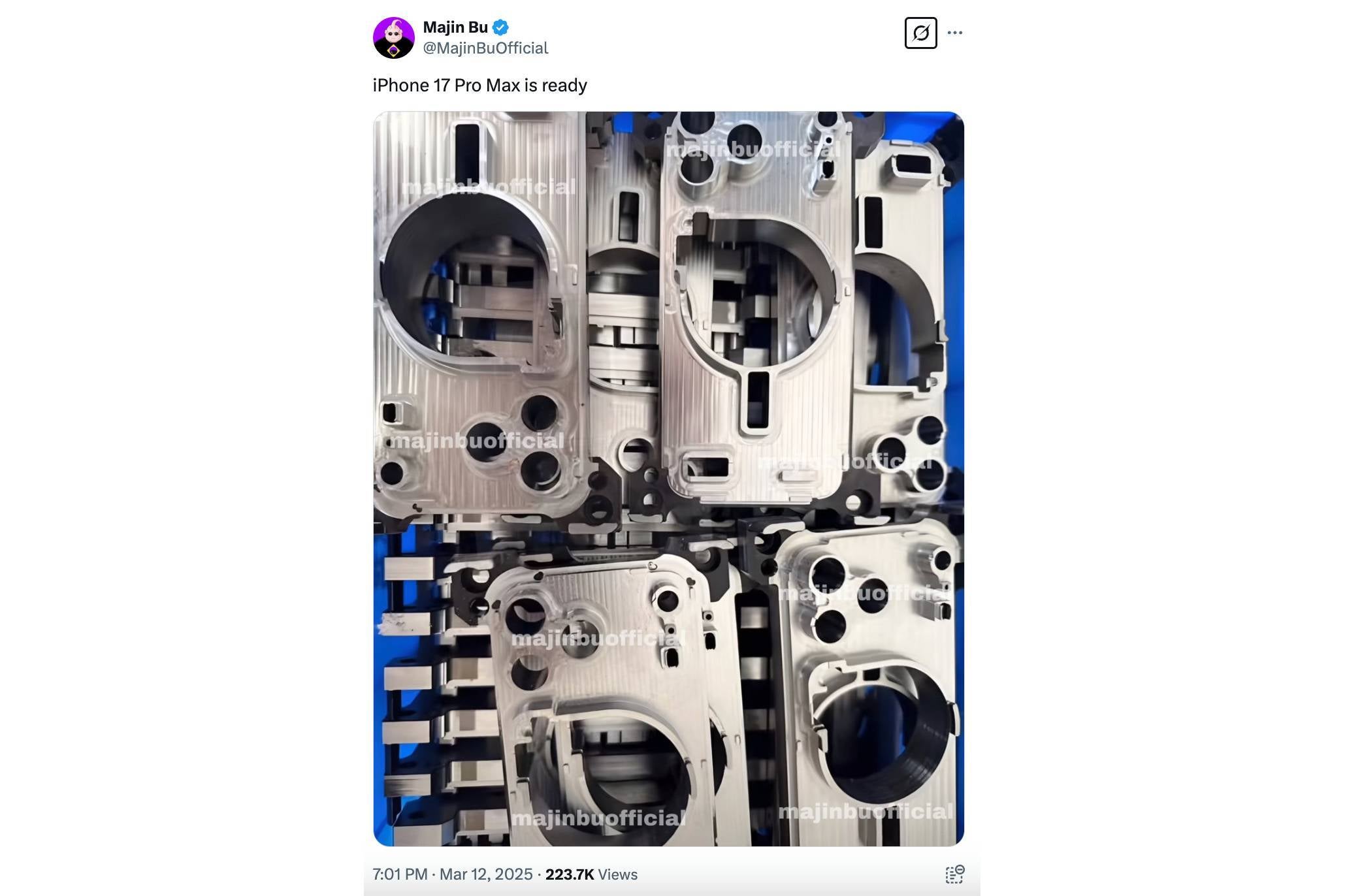 Is this an iPhone 17 Pro Max plate or a case mold? | Image Credit - Majin Bu - &quot;iPhone 17 Pro Max is ready&quot; - alleged assembly line image shows design Apple is going with