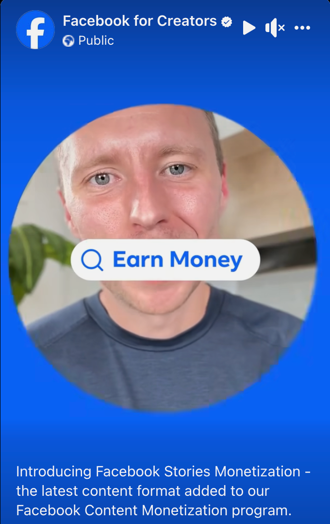 A screenshot of a Facebook Reel featuring a man&amp;#039;s face in a circle and the text &amp;quot;Earn Money&amp;quot;