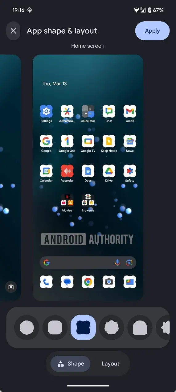 Screenshot of the icon shapes that could become available for Google Pixel phones