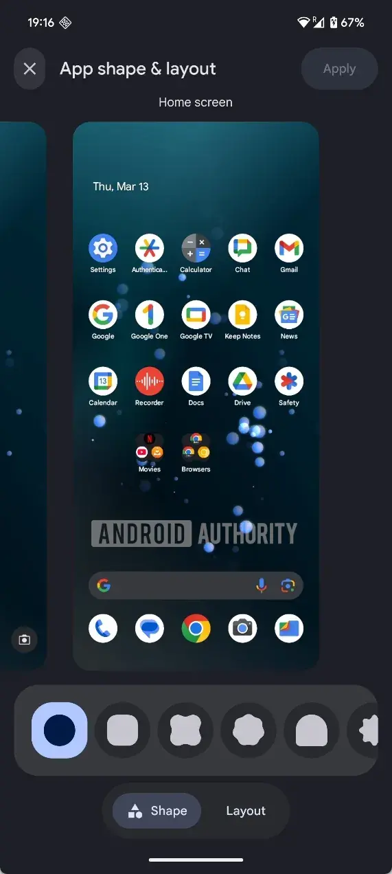 Screenshot of the icon shapes that could become available for Google Pixel phones