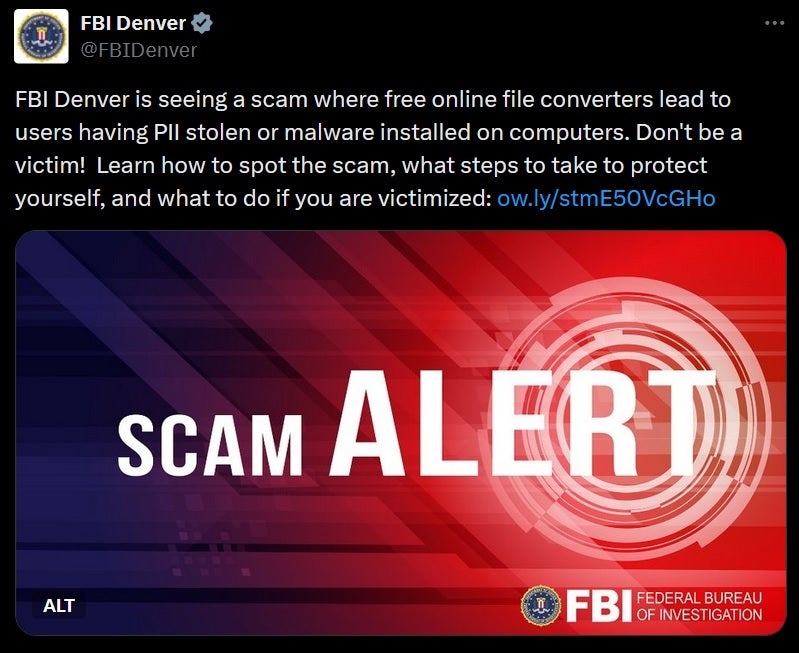 The Denver FBI warns phone and computer users to avoid website that include a file converter tool. | Image credit-FBI - FBI tells phone and PC users not to use these websites