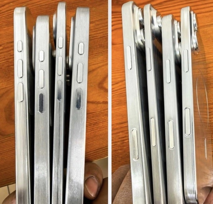 Left and right side views of the metal molds for the iPhone 17 series.