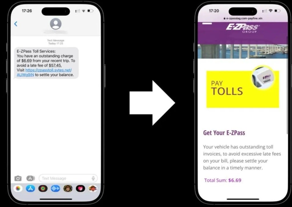 Example of the toll rate text scam.