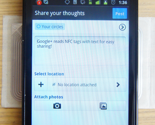 Google+ (Plus) app has hidden NFC sharing