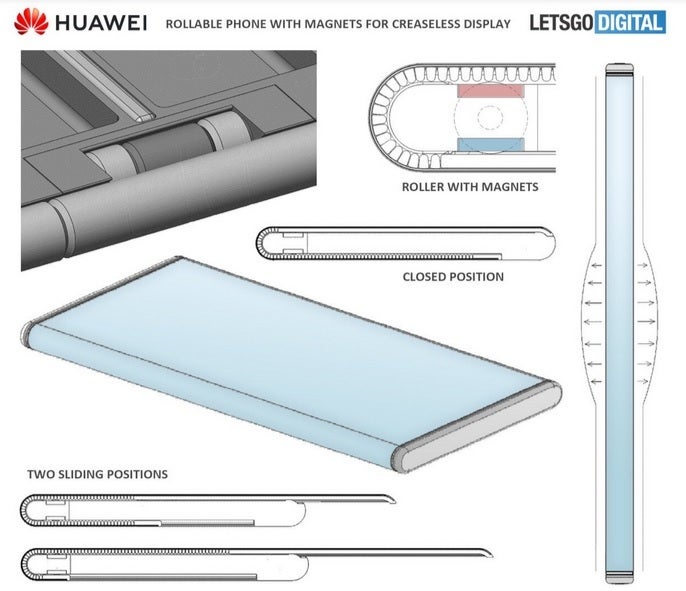 In 2020 and 2021 Huawei filed a patent application for a rollable phone. | Image credit-LetsGoDigital - Huawei expected to debut another new form factor to the smartphone market later this year