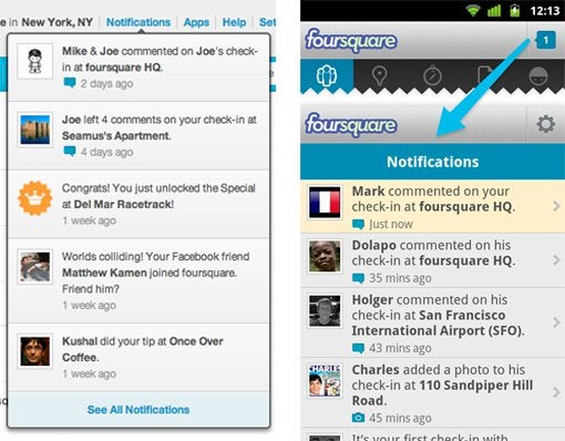 Android's Foursquare app is updated &amp; the first to offer a new notifications tray