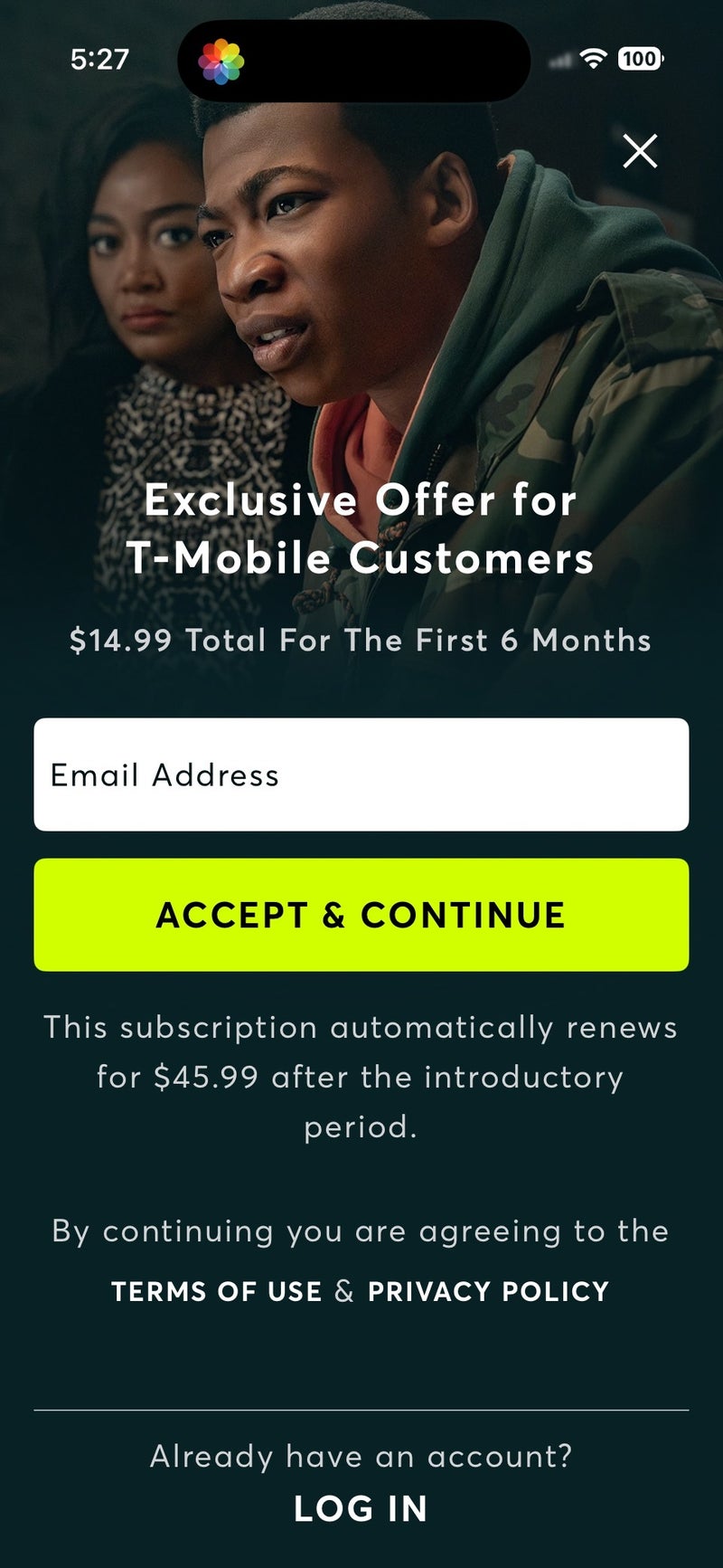 Screenshot from T-Mobile Tuesday's Starz offer