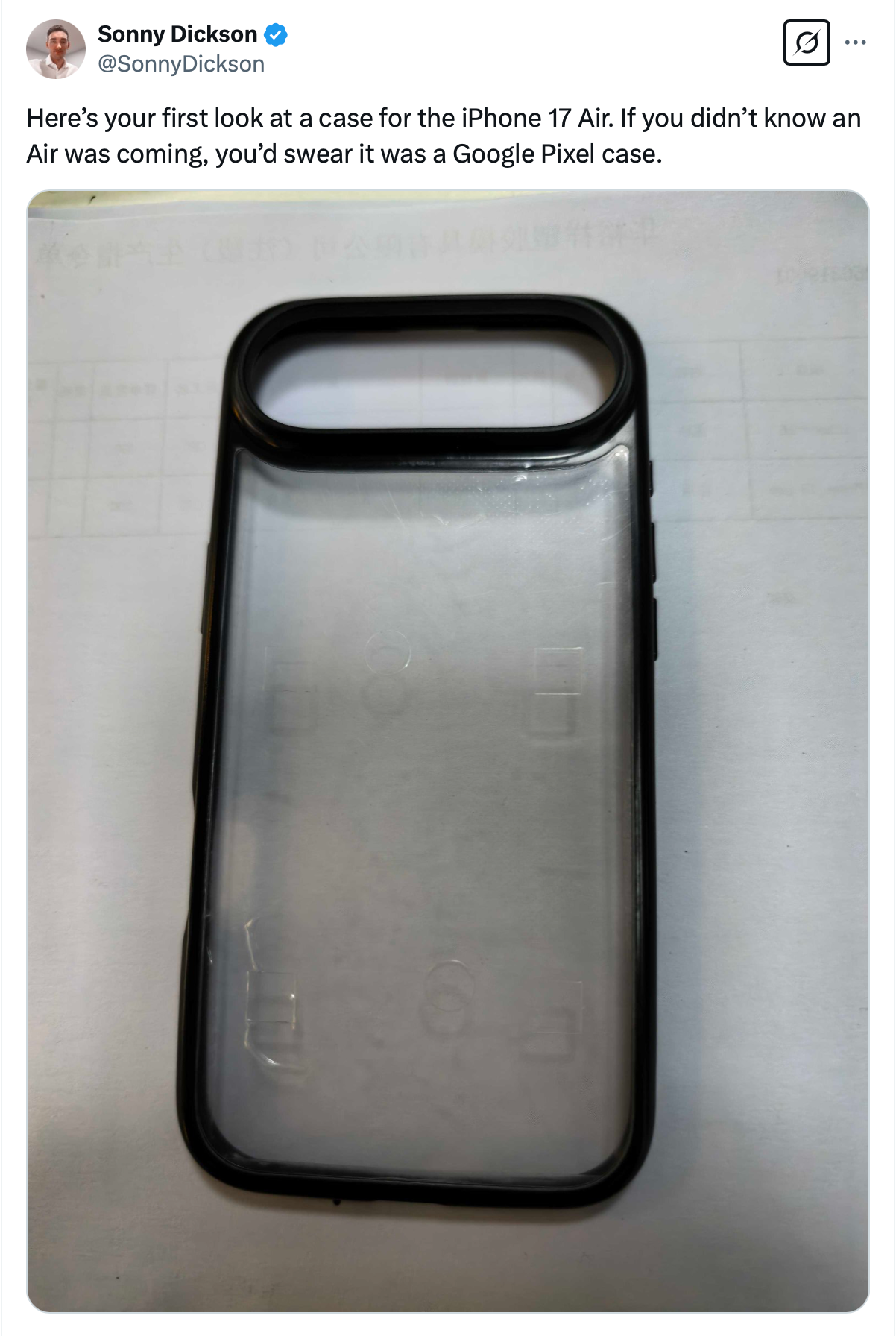 Image Credit - Sonny Dickson on X - iPhone 17 Air's weird new look may not be going away - this leaked case is the latest evidence