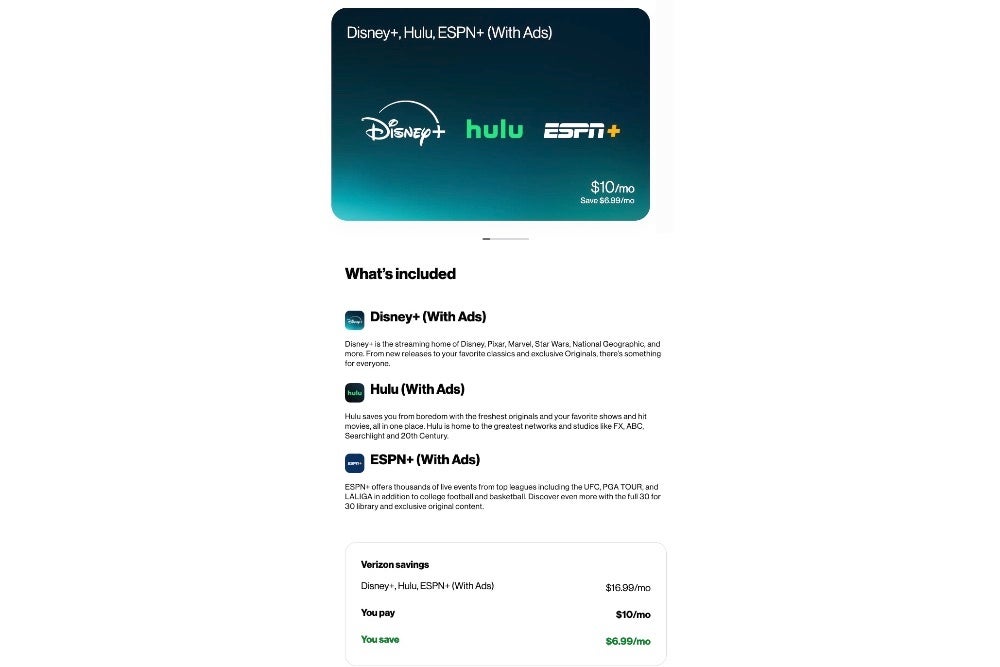 Screenshot of specifics of Disney Bundle