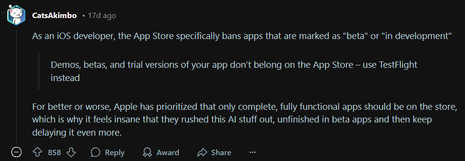 Image source – Reddit - The Apple Intelligence fiasco: the sound and the fury is much ado about nothing