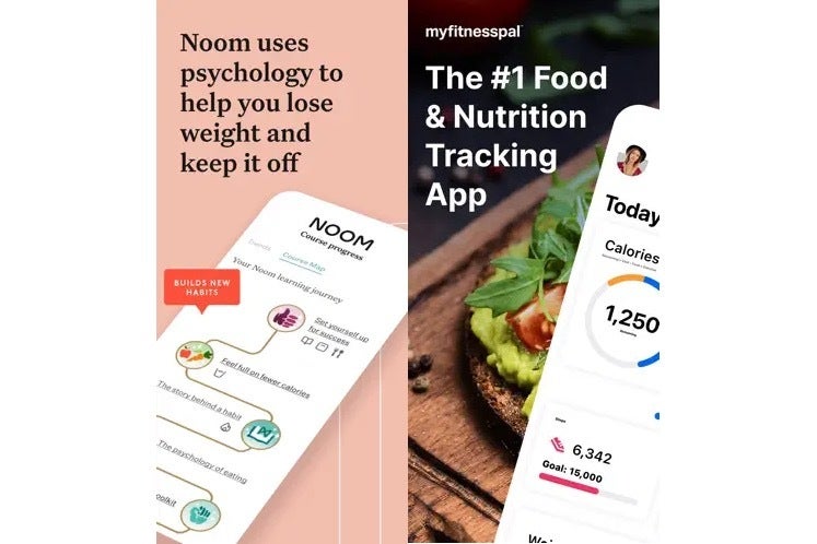 Screenshots from the Noom and MyFitnessPal apps
