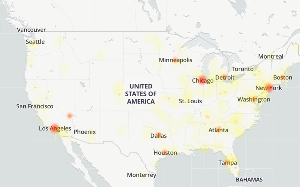 X goes down in major U.S. cities across the country. | Image credit-Downdetector - BREAKING NEWS: X goes down once again