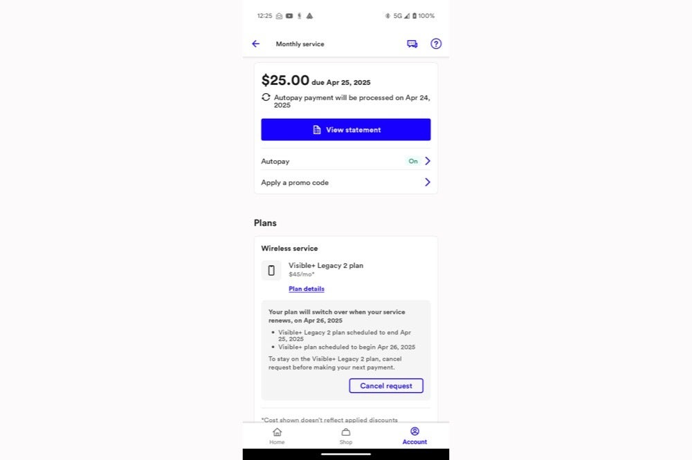 Screenshot of Visible bill