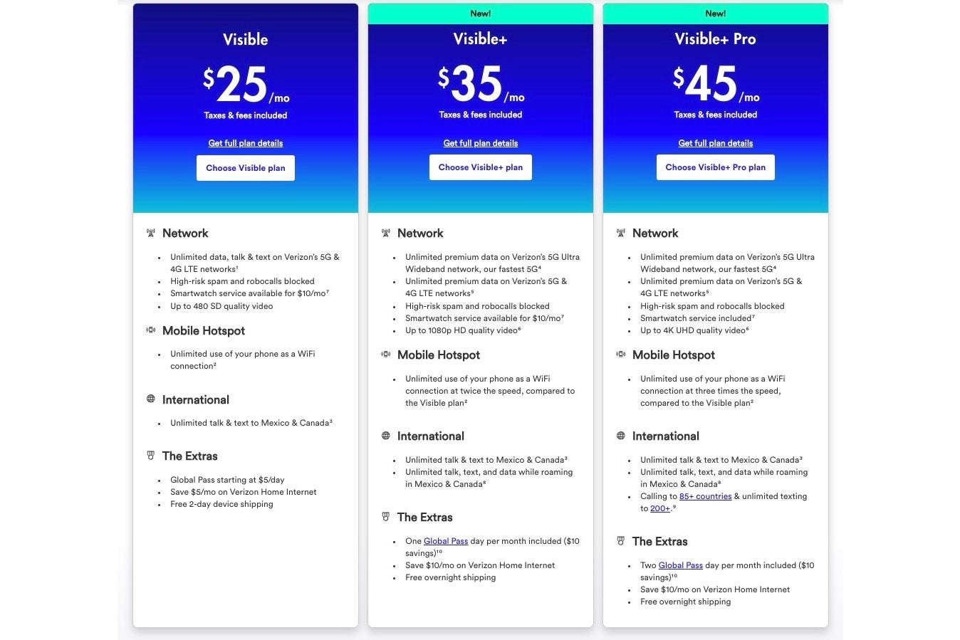 Screenshot of Visible&amp;#039;s new plans