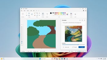 A screenshot of Microsoft Paint with a drawing and the CoCreator feature panel showing an AI-generated image.