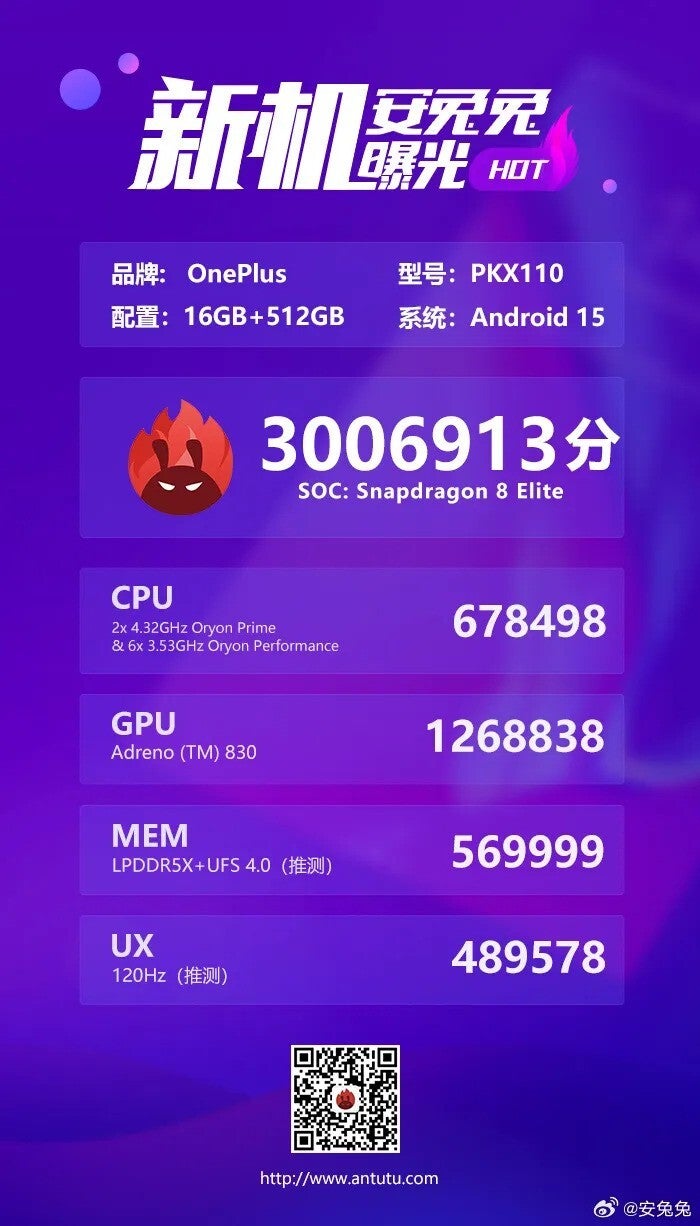 A graphic with Chinese text and technical specifications for a OnePlus phone.