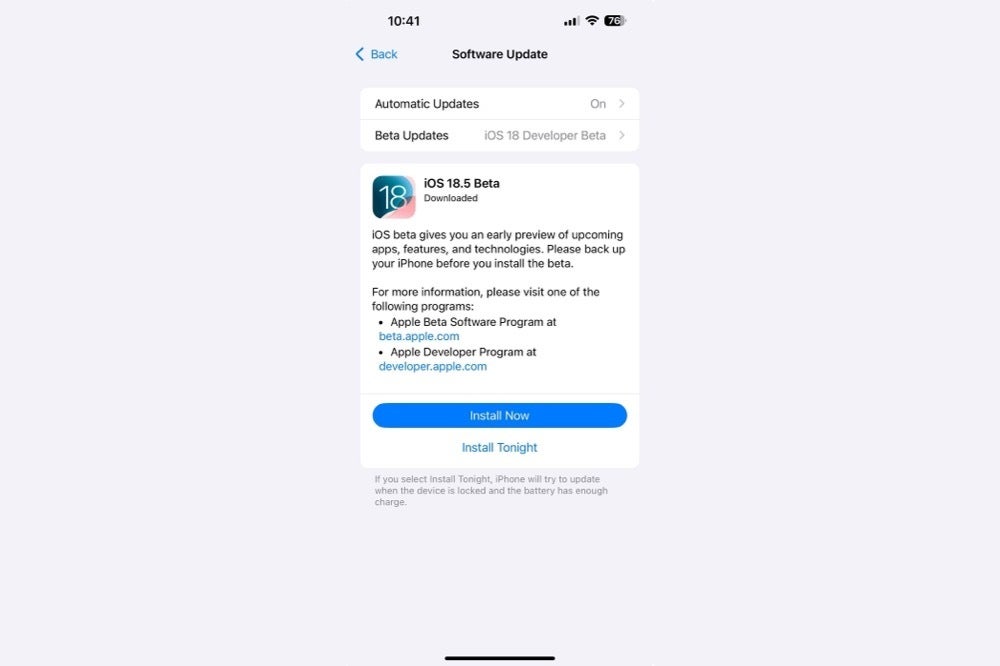 Screenshot from the iOS 18.5 Beta update