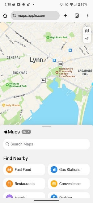 Screenshot of the web version of Apple Maps running on the Chrome Android app. | Image credit-PhoneArena - Android users can now choose to use Apple Maps to navigate their journeys