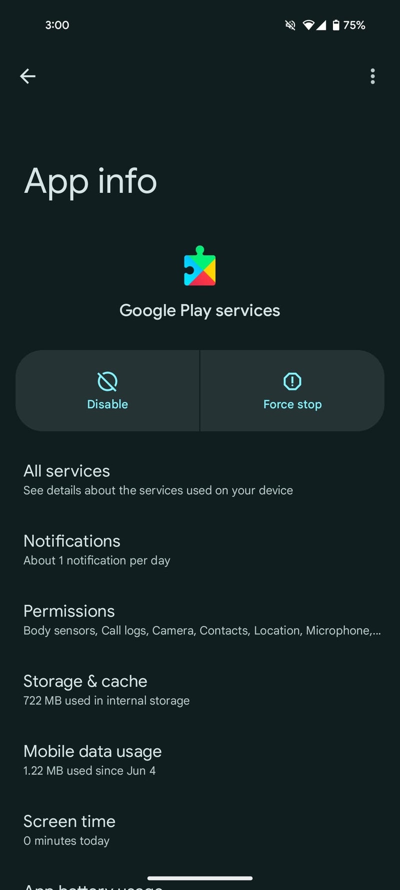 Screenshot of the Google Play Services update
