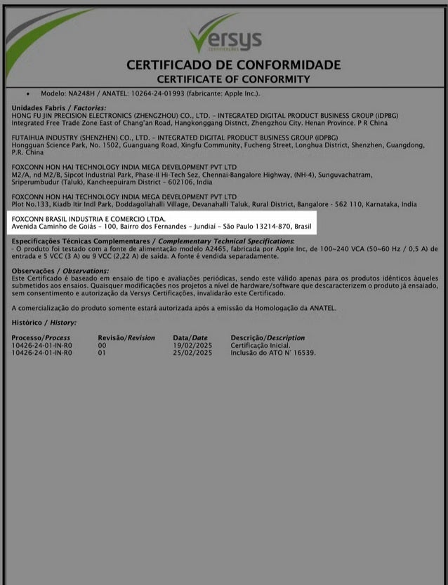 Anatel certificate shows that the iPhone 16e is being built in Brazil, India, and China. | Image credit-Mac Magazine - Apple shifts some iPhone 16e production to Brazil just in case