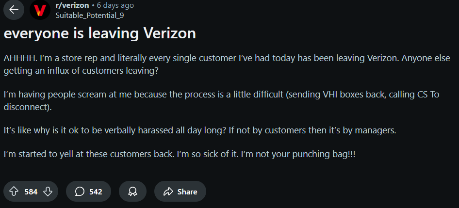 Image source – Reddit - Should Verizon reps start to yell at you, don&#039;t be surprised: &quot;everyone is leaving Verizon&quot;, they claim