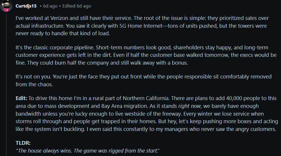 Image source – Reddit - Should Verizon reps start to yell at you, don&#039;t be surprised: &quot;everyone is leaving Verizon&quot;, they claim