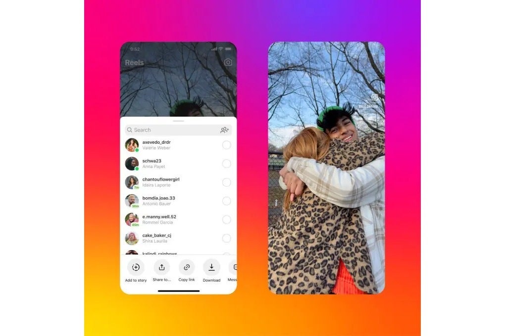 Screenshot of the Download feature on Instagram Reels