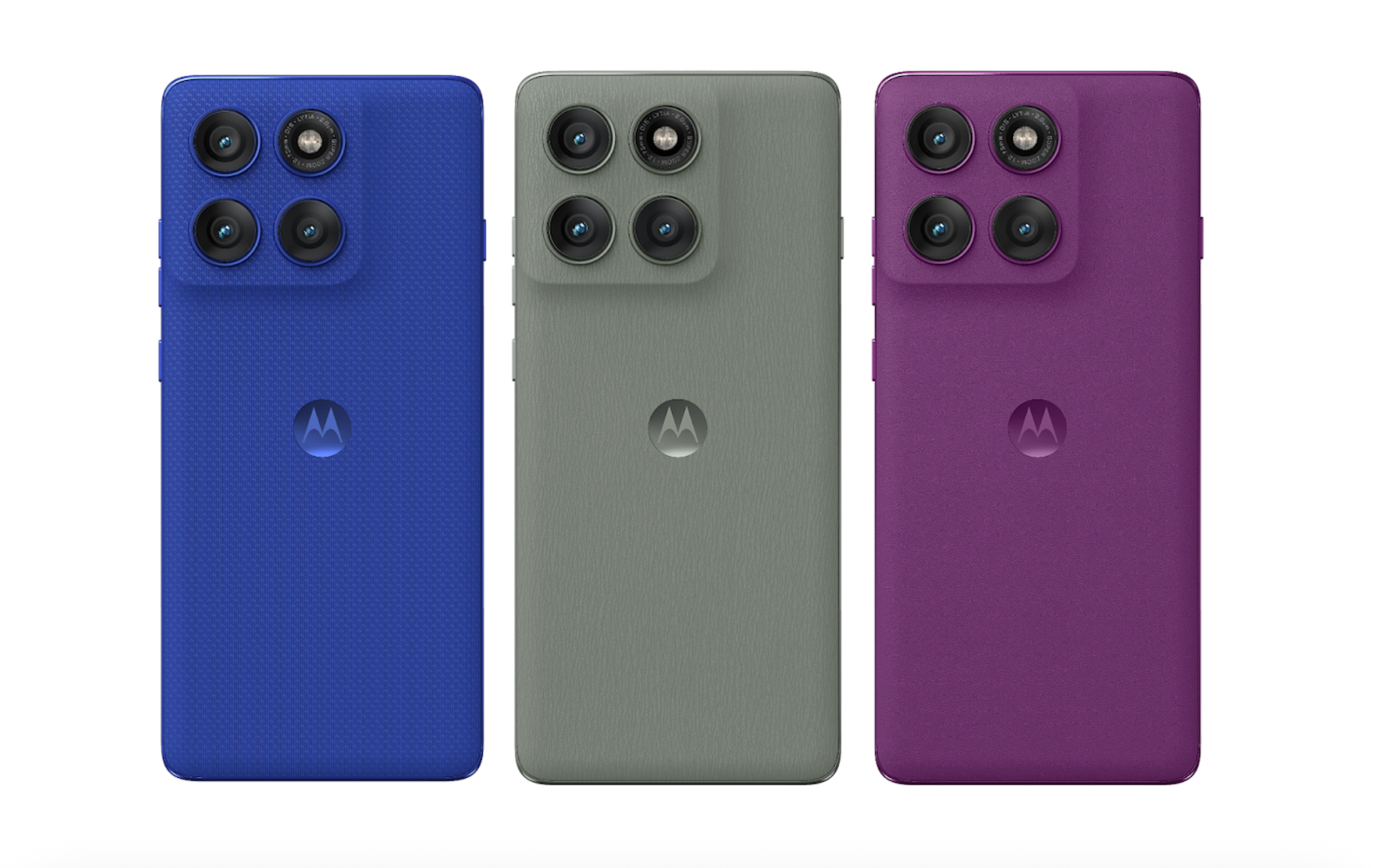 Three Moto Edge 60 Pro phones positioned next to each other. 