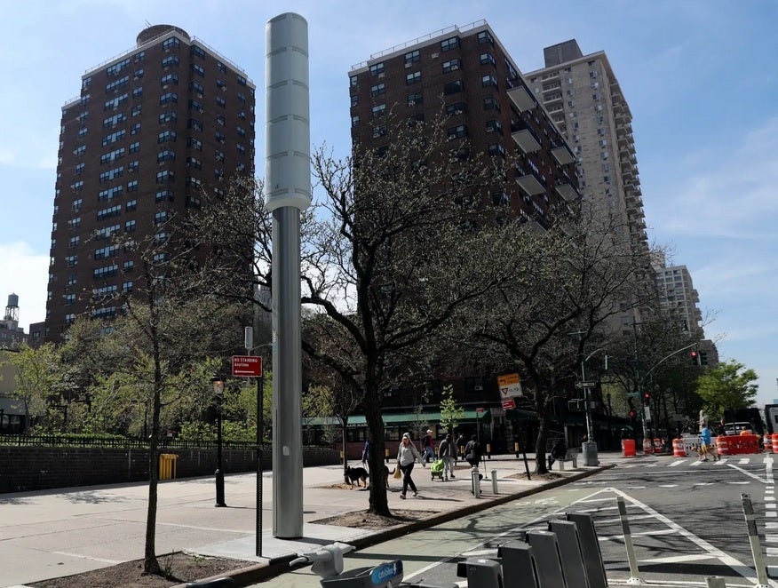 A look at the 32 foor 5G cell tower on Columbus Avenue in NYC.