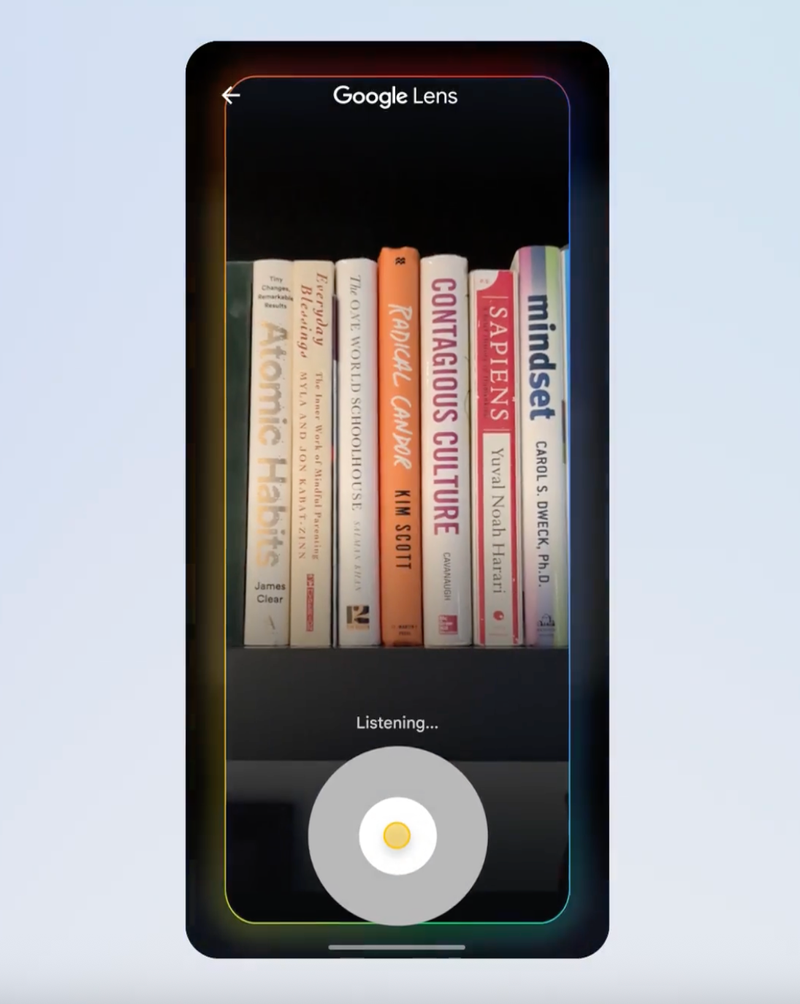 Google Lens focused on a stack of books.