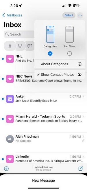 The update brings changes to the native Mail app.