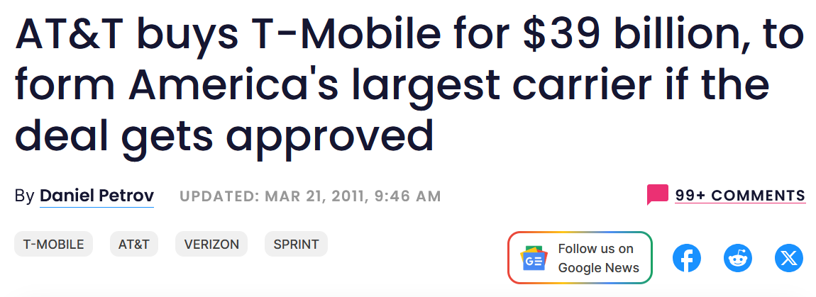 In March 2011 AT&T offered to buy T-Mobile for $39 billion. | Image credit-PhoneArena - Will T-Mobile's rags-to-riches story end up as a round trip?