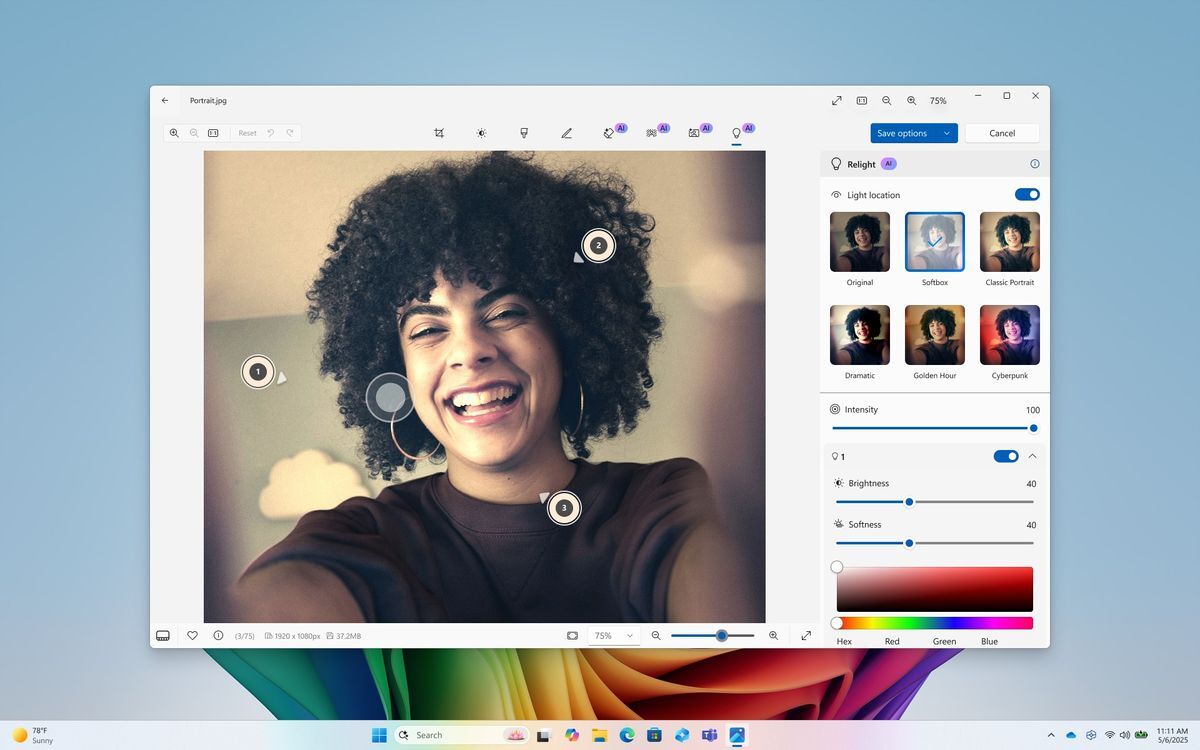 O recurso Relight em tinta. | Crédito da imagem - Microsoft - Windows 11 está recebendo um brilho sério - aqui está o que está por vir para copilotar+ pcs