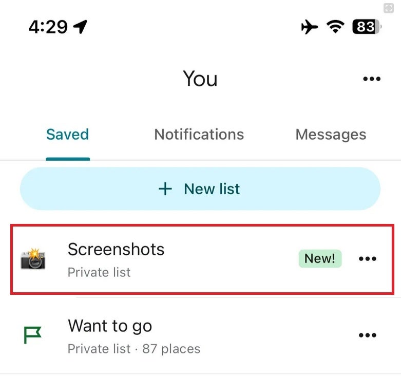 The new Screenshots feature found in the iOS version of Google Maps.