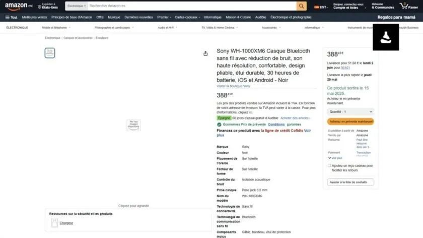 The leaked Sony WH-1000XM6 Amazon Spain listing | Image by Dealabs&quot;&amp;nbsp - Sony WH-1000XM6 leak reveals all specs and details