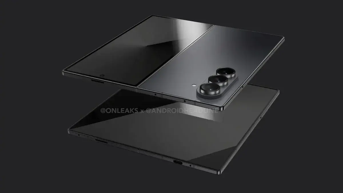A leaked render of Samsung&#039;s Galaxy Z Fold 7. | Image Credit - OnLeaks and Android Headlines - Foldable iPhone may debut with Samsung tech – that Samsung itself hasn&#039;t dared to use