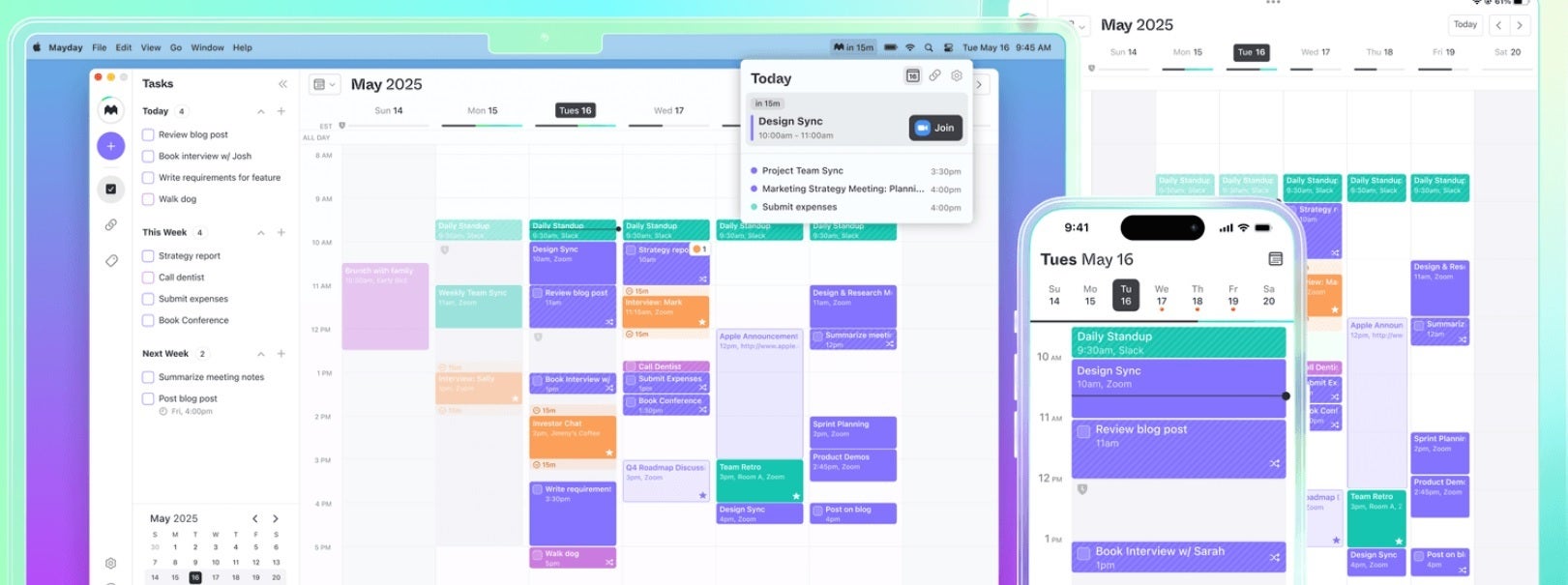 AI features from the now sunset Mayday calendar app could end up in the iOS native calendar app in iOS 19. | Image credit-Mayda - Acquisition made last year by Apple could lead to big AI announcement at WWDC