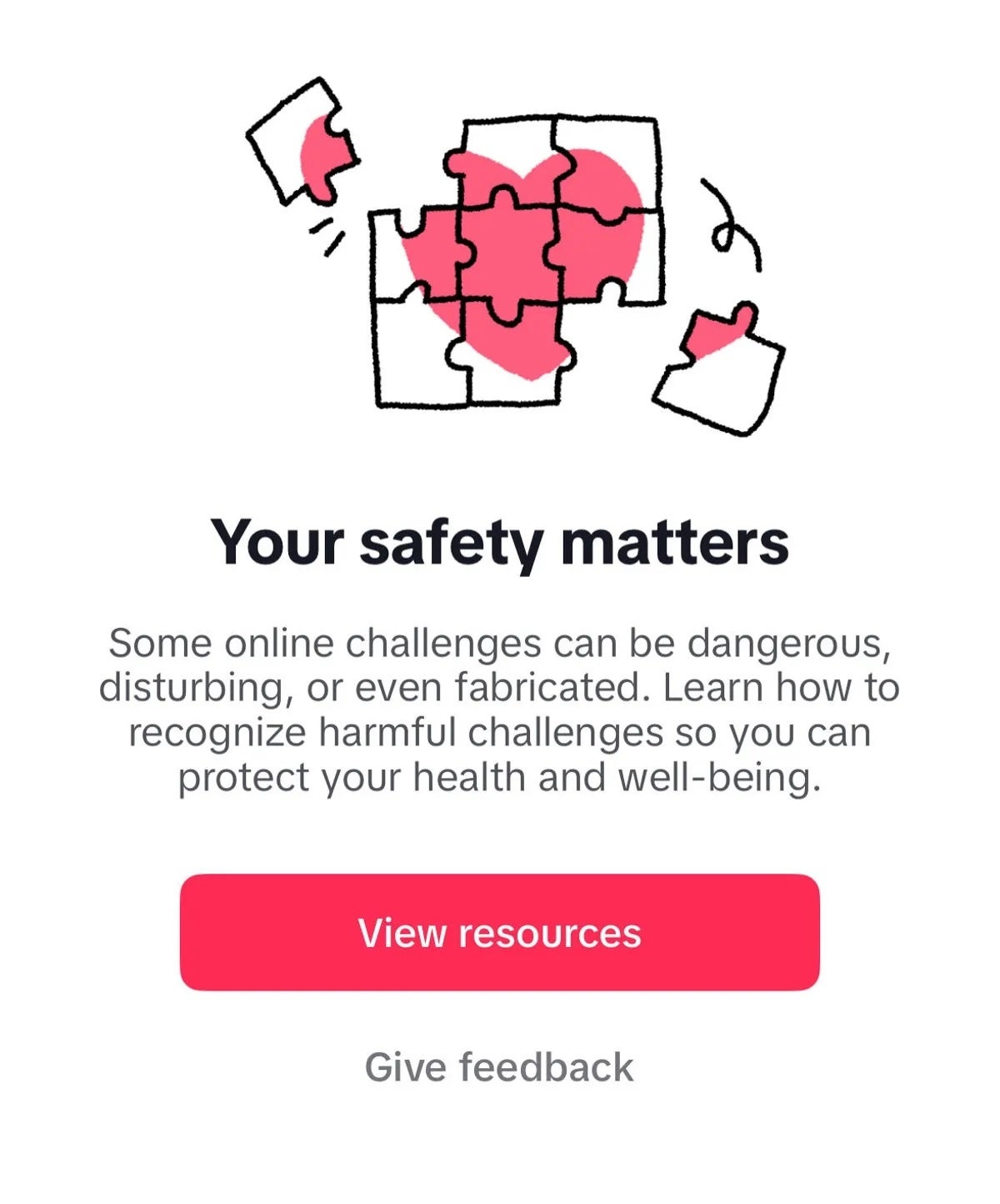 A screenshot of a warning on TikTok. 