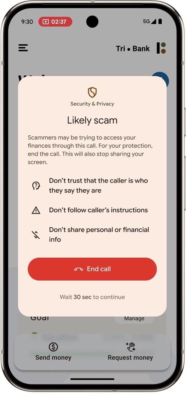 Screenshot of scam protection for UK banking apps