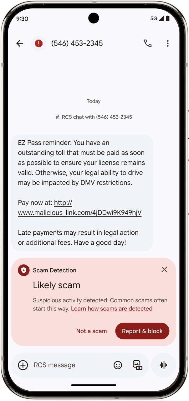 Screenshot of scam detection