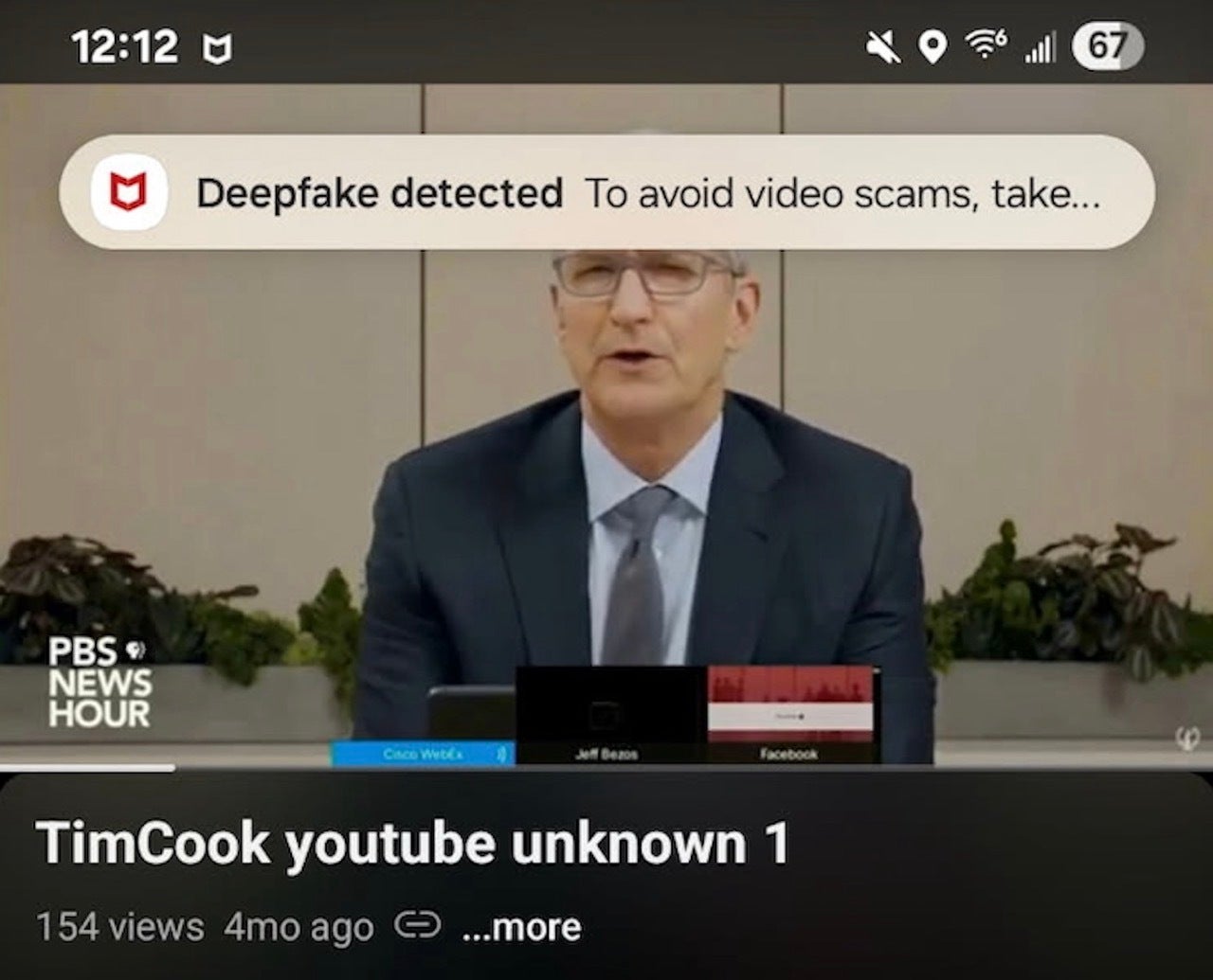 Screenshot of the McAfee Scam Detector deepfake video detection