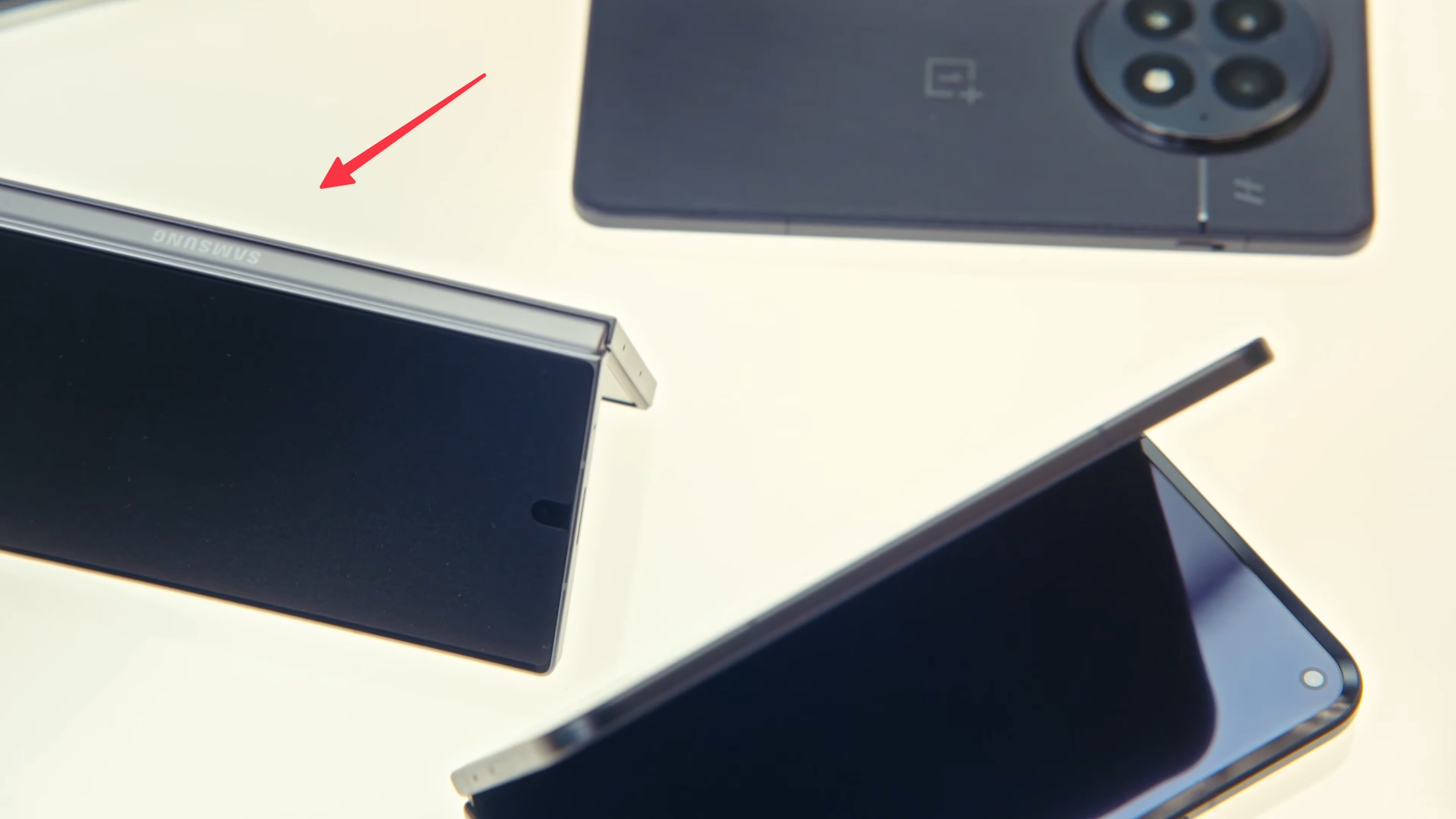 Screenshot of the Samsung Galaxy Z Fold 6 Pro displayed alongside other Android phones by Dieter Bohn on the Android Show