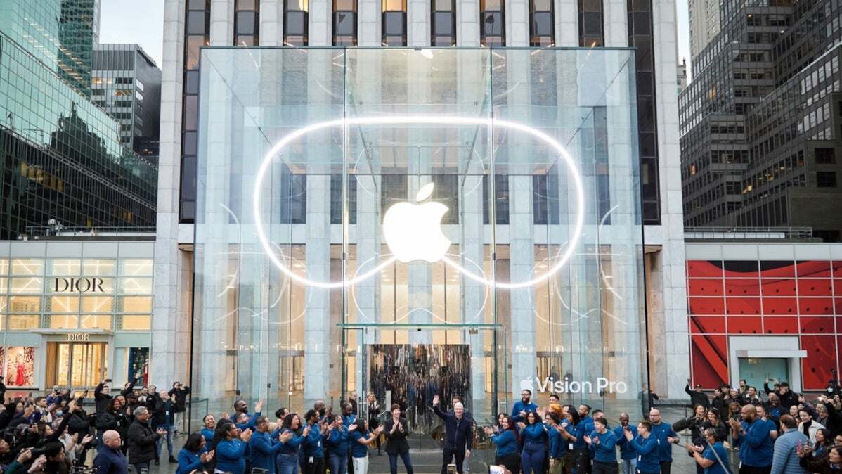 On its release day, Apple promotes the Vision Pro at its Fifth Avenue store in New York City. | Image credit-Apple - Report notes that excitement over Vision Pro purchases soon turned to regret